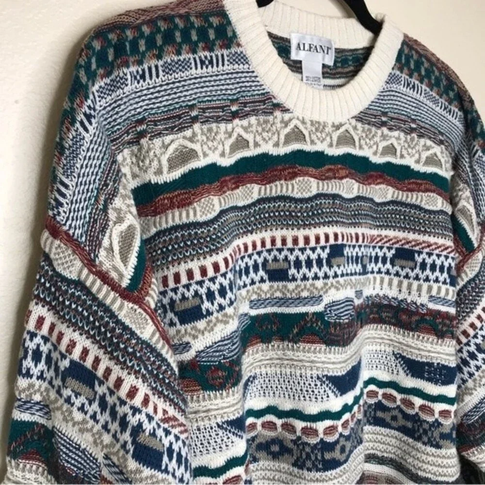 Vintage Alfani Textured 3D Knit Sweater Coogi Style Pullover Men Size Large